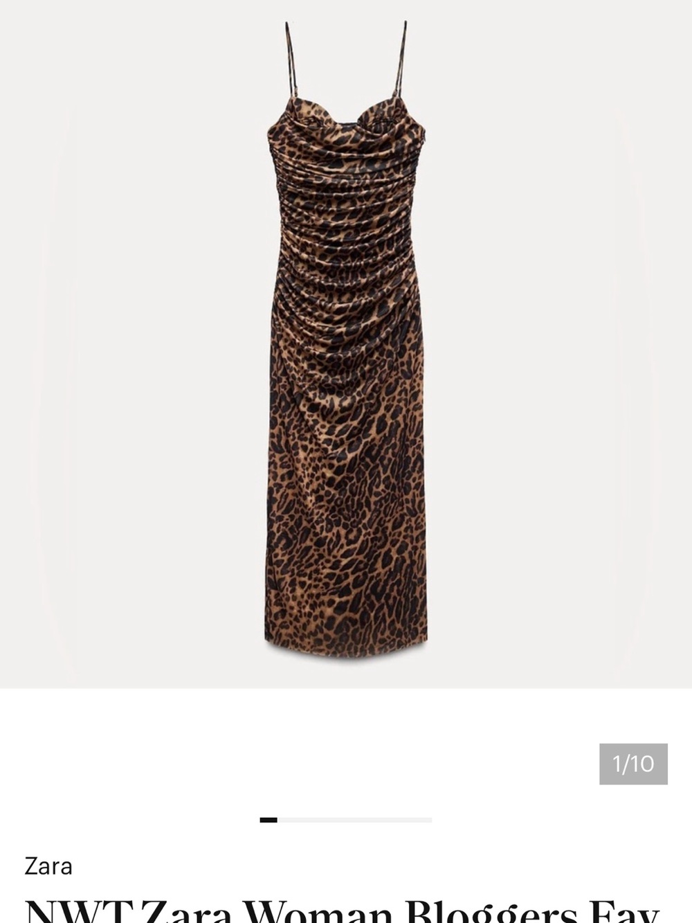 Zara Leopard Print Ruched Midi Slip Dress in Brown and Black